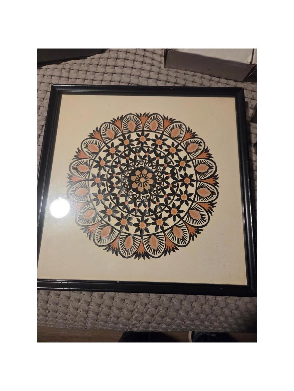 MC Paper Cut Folk Art - 17"x17" Framed Wall Decor - mango